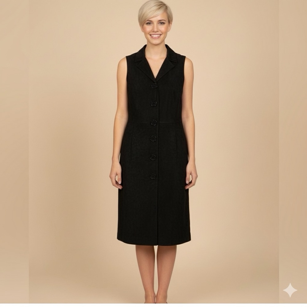 Anthropologie Maeve Black Sleeveless Faux-Suede Button-Down Dress Size Large - Picture 1 of 5